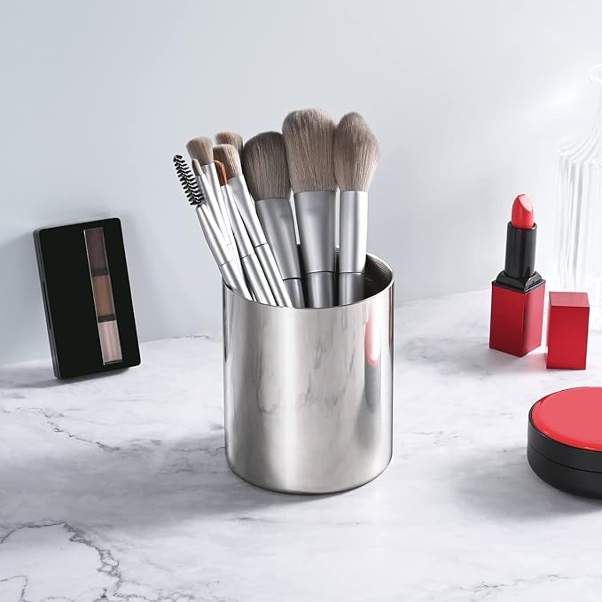 Silver Pencil Holder for Desk,304 Stainless Steel Desktop Pen Holder,Pencil Holder,Pencil Cup,Pencil Pot, Makeup Brush Holder,Stationery Organizer