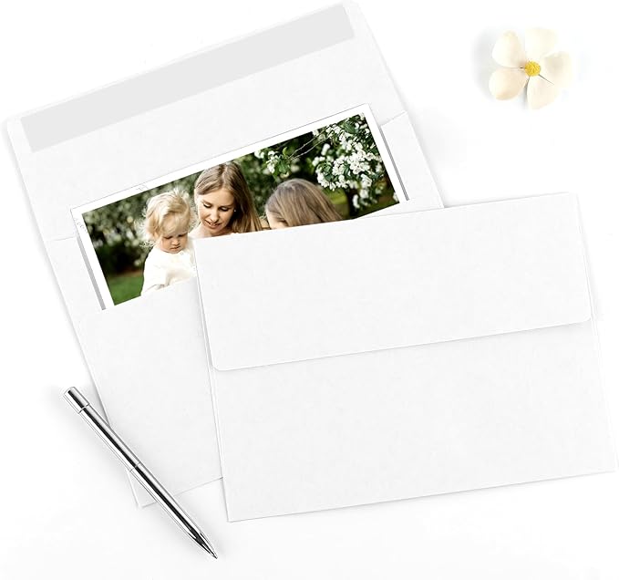50 Pack 5x7 Envelopes, A7 White Envelopes Self Seal, Printable Envelopes for Invitation, Baby Shower, Birthday Party, Wedding, Postcards, Mailing, Greeting Cards