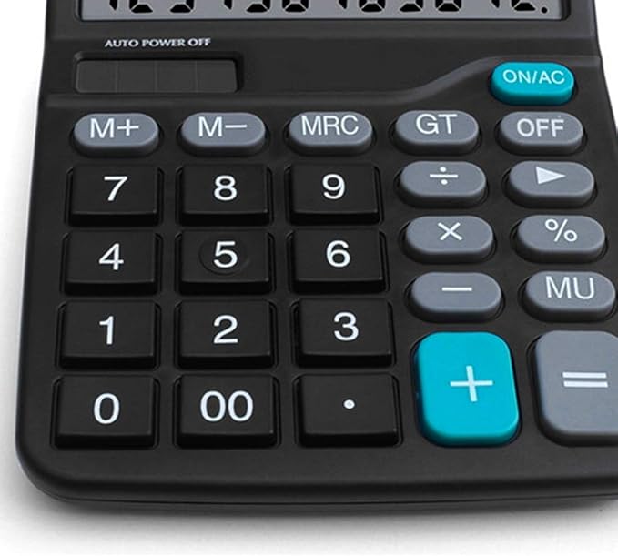 Meichoon Calculator 12 Digit Display Solar Battery Dual Power Financial Dedicated Large Standard Function Desktop Business Calculator Multifunctional Calculating Machine KA08 Black