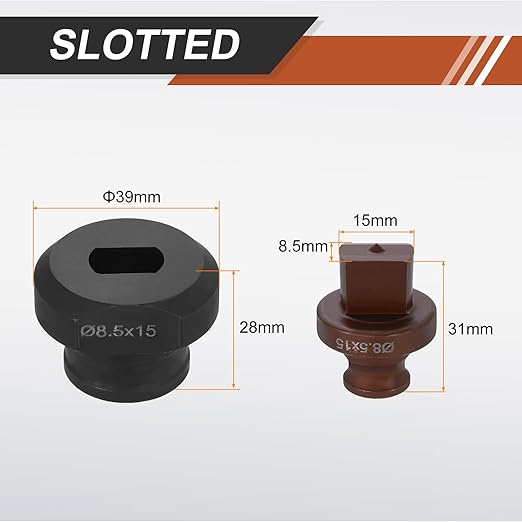 HARFINGTON Hydraulic Hole Punch Die 8.5x15mm Slotted Hole 40Cr Steel Electric Punching Kit for MHP-20 JP-20 Electric Punching Machine, Burgundy & Black