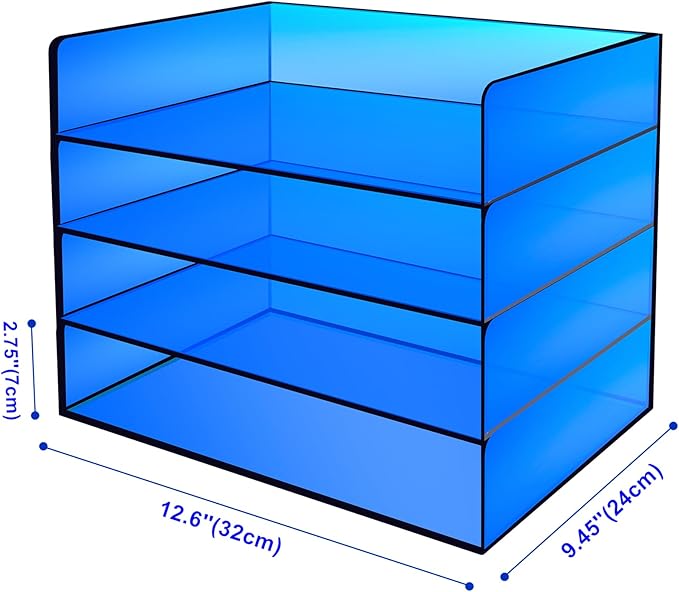 Gelite Acrylic File Organizer for Desk 4 Tiered Stackable Letter Tray Office Paper Storage Desktop Document Sorter, Blue