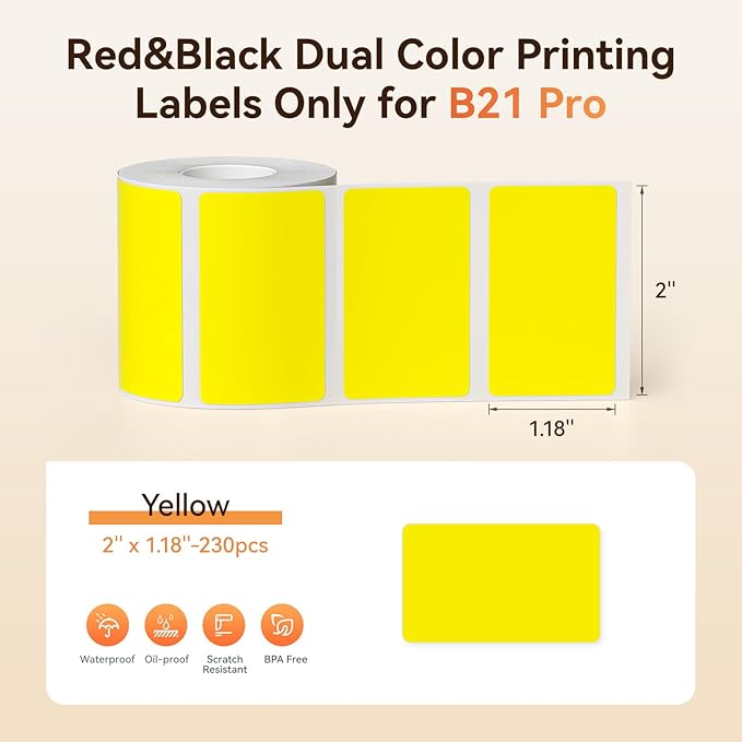 NIIMBOT Red&Black Labels, Refill Sticker Papers Only for B21 Pro 300DPI Label Maker, Dual Color Printing Stickers Good Idea for Schools,Business,Price Tags,Baking(2''x1.18''/50x30mm-Yellow)