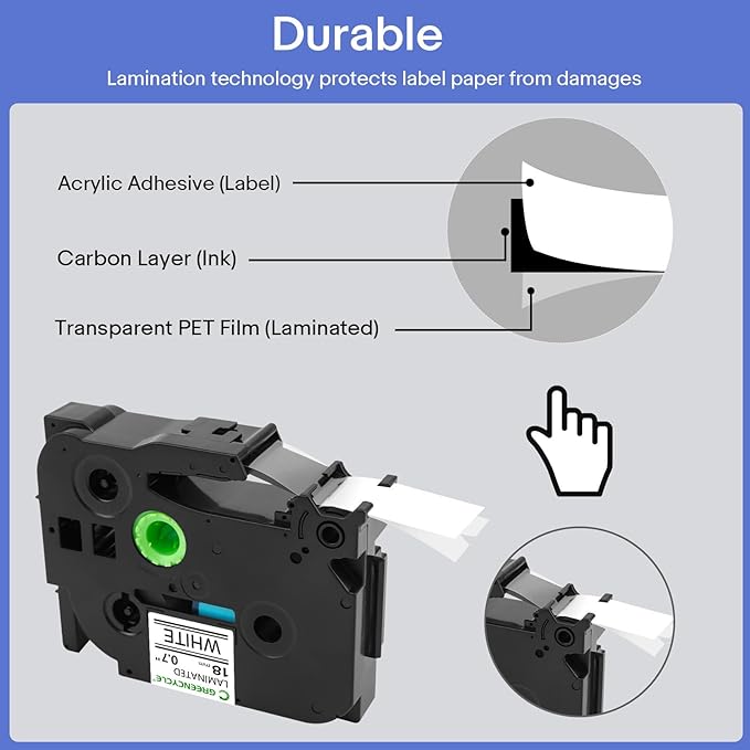 GREENCYCLE 18mm Label Maker Tape Compatible for Brother P-touch TZe-241 18mm 0.7'' Laminated White TZ-241 TZe241 Black on White 3/4'' TZe TZ Tape for Ptouch PT-D400 D410 D600 D610BT P700 P750W, 3 Pack