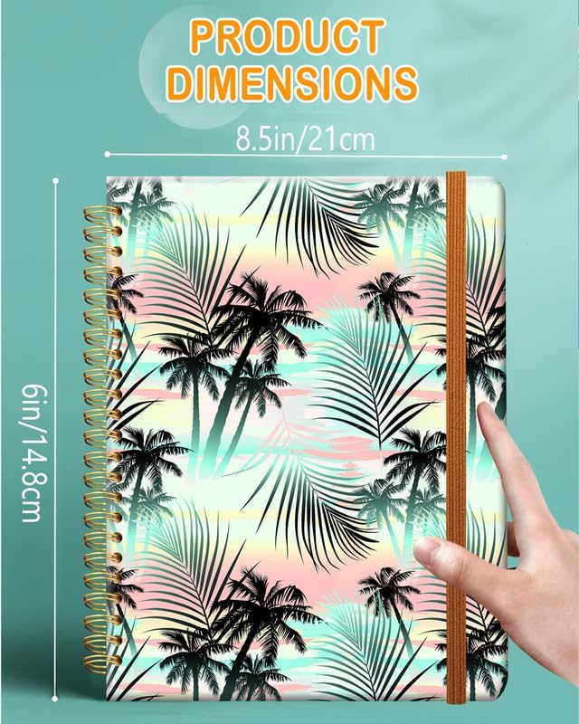 Ruled Spiral Writing Notebook,A5 Hardcover Lined College Journal for Women Lady Girl,Strong Twin-Wire Binding with Premium Paper,8.4" X 6",Perfect for School,Office,Home Gifts(Palm Tree Beach)