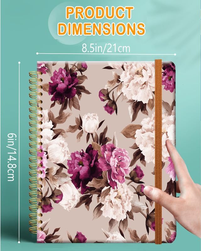 Ruled Spiral Writing Notebook,A5 Hardcover Lined College Journal for Women Girl,Strong Twin-Wire Binding with Premium Paper,8.4" X 6",Perfect for School,Office(Watercolor Pink Purple Floral)