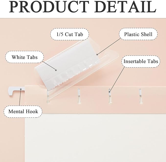 Hanging File Folder Kit Includes 1 Rose Gold Hanging File Desk Organizer and 24 Pack Hanging File Folders Letter Size with 1/5 Cut Tabs Design for School Office Home Supplies, Pink Design