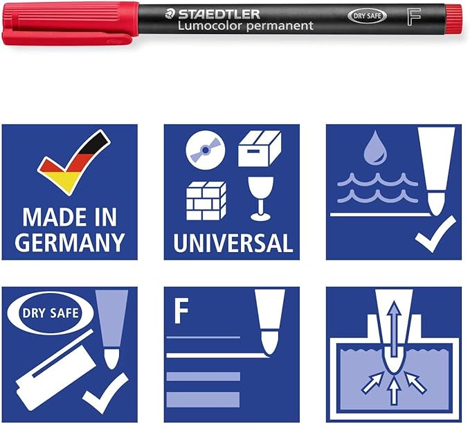 STAEDTLER Lumocolor Universal Pen, Fine, Felt Tip, Permanent Marker, Box of 8 Assorted Color Pens, 0.6mm 318 WP8, Multicolour, pack of 8 (318 WP8 ST)