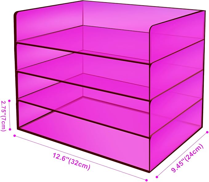 Gelite Acrylic File Organizer for Desk 4 Tiered Stackable Letter Tray Office Paper Storage Desktop Document Sorter, Purple