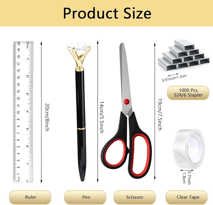 Office Supplies,Desk Accessories,Tape Holder,Stapler,Scissor,Staple Remover,Box of Binder Clips,Staples,Ballpoint Pen,Sticky Notes,Clear Tape,Ruler,Office Supplies Set(Black)