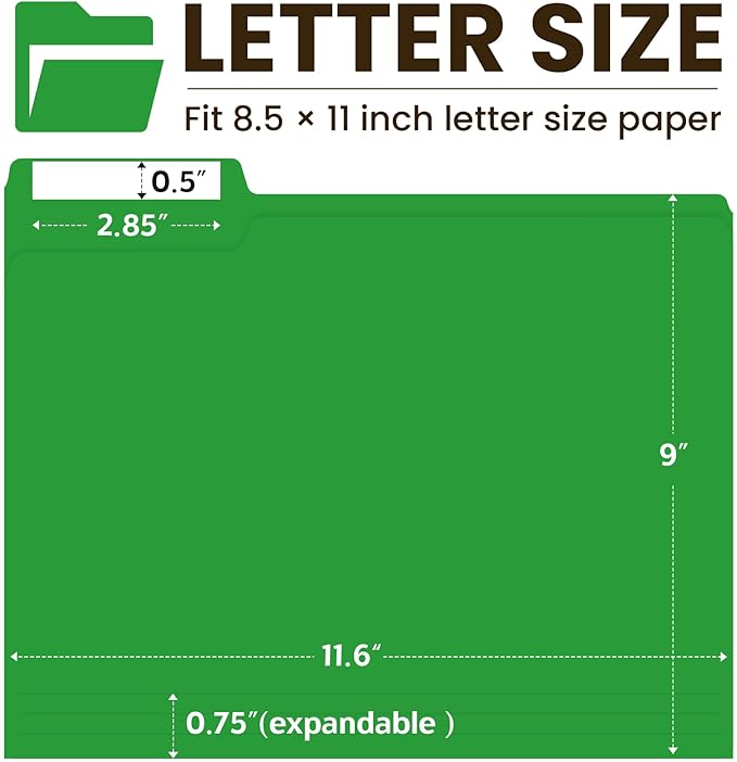 Colored File Folders Letter Size, 60 Pack 6 Colors Bright Folders 1/3 Cut Tabs, Assorted Pastel Color Office School Buiness Folders for Filing Organization, Paper File Folder Bulk Set
