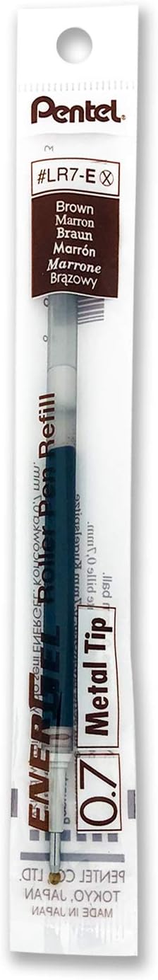 Pentel Refill Ink for EnerGel RTX Retractable Gel Pen 12 Pack, 0.7mm, Medium Point, Brown (LR7-E)