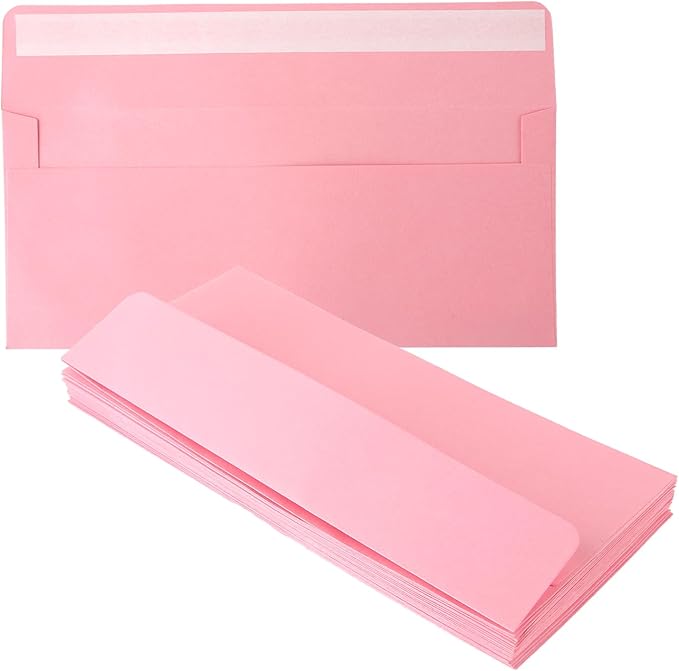 50 packs #10 Business envelopes, pink envelopes, self-sealing standard envelopes, suitable for personal and business, checks, mailing letters, invoices (41/8x9/2 inches)