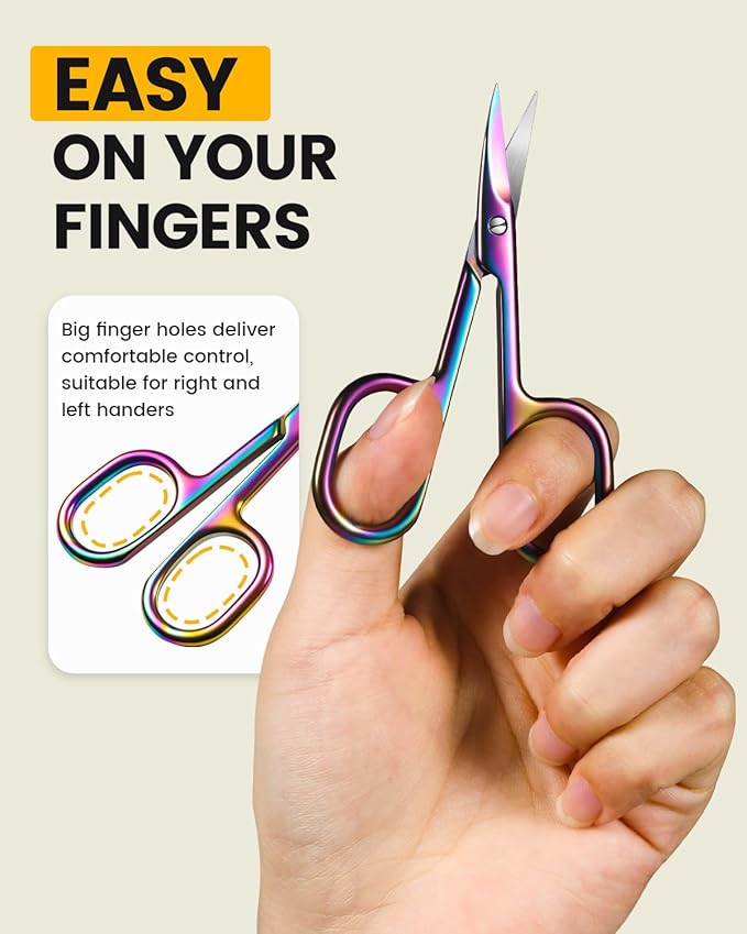 BEZOX Curved Nail Scissors – Fingernail Toenail Scissor for Women, Small Manicure Scissors for Thick Nails, Ultra-Sharp Curved Blades for Precision Grooming - Rainbow