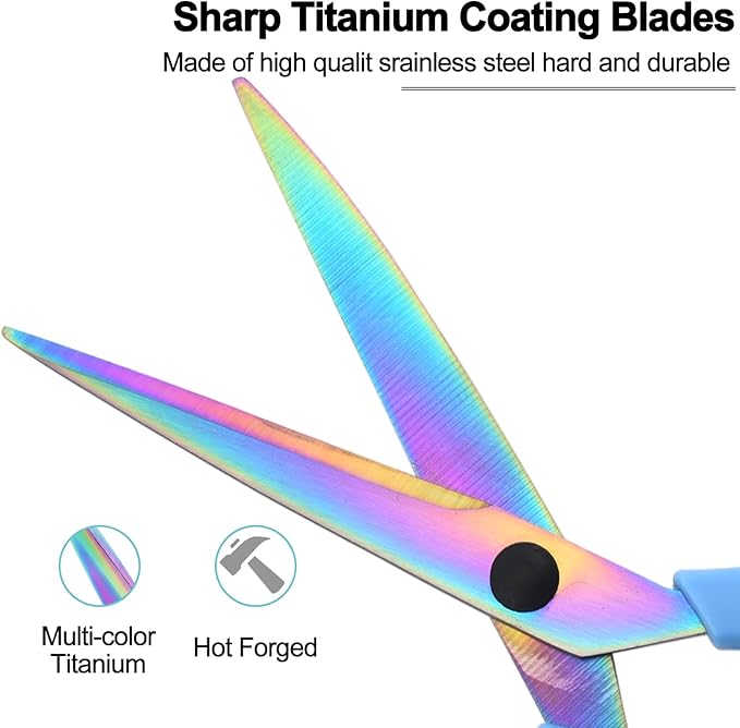 Scissors All Purpose, Sharp Titanium Blades Shears, Rubber Comfort Grip Handle, Multipurpose scissors 3 pack, Great for Office, Fabric, Craft, Sewing, Arts, School and Home Supplies, Black&Blue