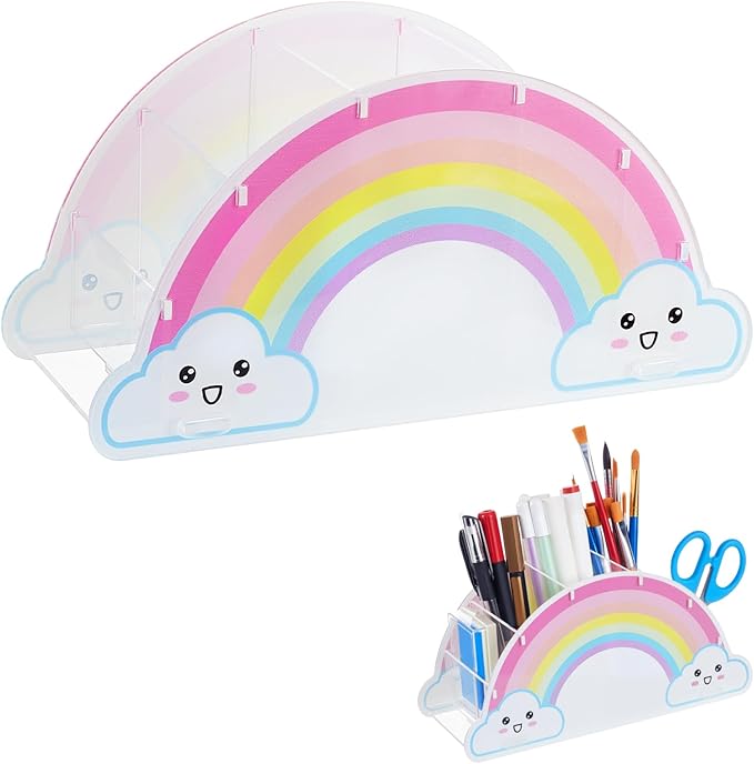 Rainbow Acrylic Desk Organizer Pencil Holder for Desk Art Stationery Supplies Organizer Rainbow Supply Caddy for Home Classroom Office Supplies Birthday Gifts