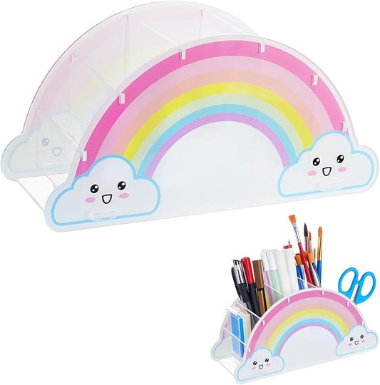 Rainbow Acrylic Desk Organizer Pencil Holder for Desk Art Stationery Supplies Organizer Rainbow Supply Caddy for Home Classroom Office Supplies Birthday Gifts