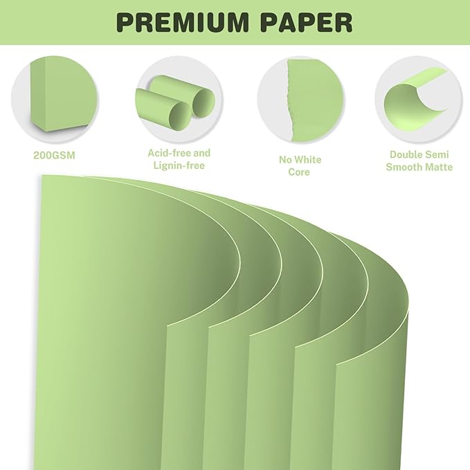 Cardstock 8.5 X 11, 40 Sheets Light Green Card Stock, 75lb/ 200gsm Copy Paper,Cardstock Printer Paper For Art, Drawing, Invitations, DIY Cards, Watercolor, Craft, Construction, School & Office Supplie