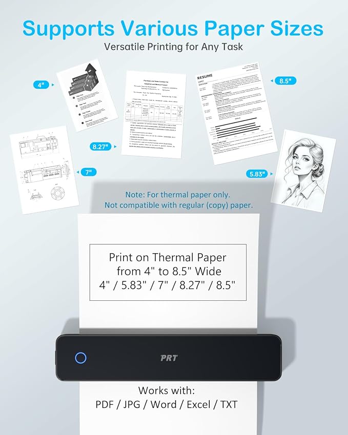 Inkless Portable Printer for Travel, Wireless Thermal Printer Support 8.5 x 11 Inch US Letter A4 B5, Bluetooth Mobile Printers with iOS, Android, Laptop for Home Use, Car, Office, School, Black