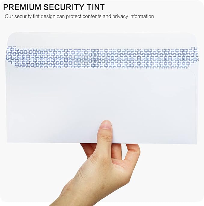 HERKKA #10 Security Self-Seal Envelopes, No.10 Windowless Bussiness Envelopes, Security Tinted with Printer Friendly Design - Size 4-1/8 x 9-1/2 Inch - White - 24 LB - 1000 Pack
