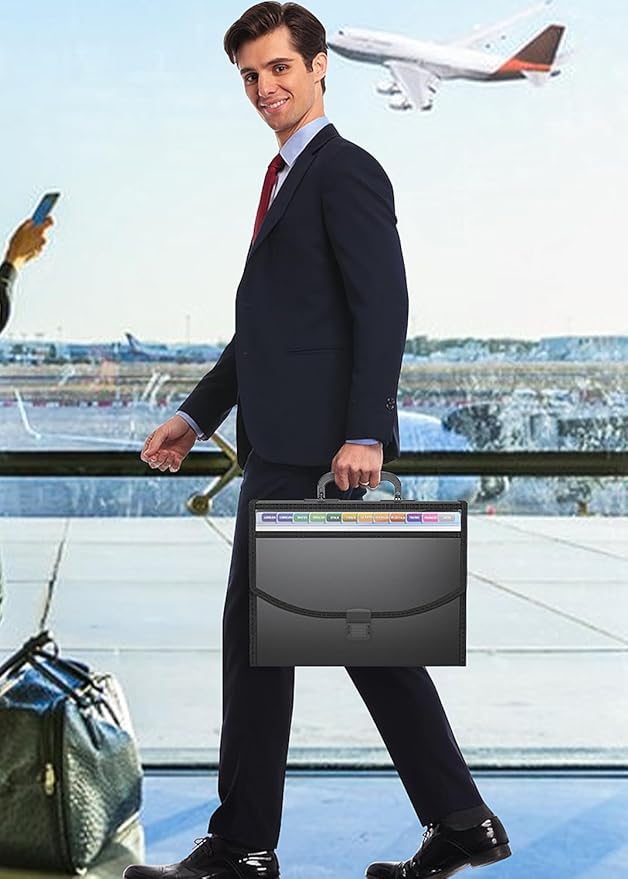 13 Pockets File Organizer with Handle,Accordion File Folders,Portable Expanding Document Bill Receipt Organizer,A4/Letter Size,Monthly Tabs Included,Perfect Portable Filing Cabinet