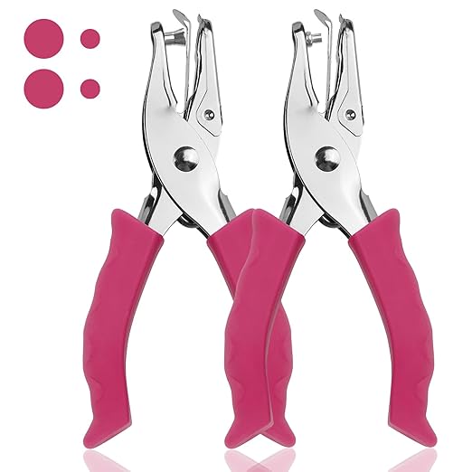 Single Hole Punch, 2 Pcs Hand Hole Puncher with Soft Grip Handle, 1/4" and 1/8" Small Hole Paper Punch for Crafts, Scrapbooks, 6 Sheets Capacity, Tags, Tickets - Rose red