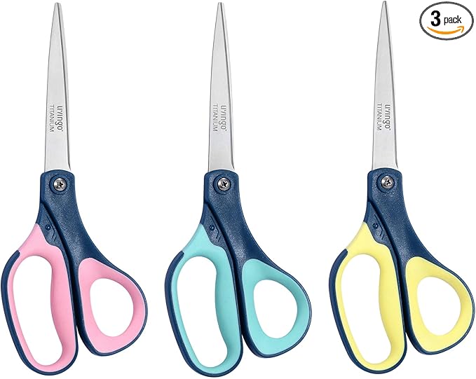 LIVINGO Titanium Scissors All Purpose - 3 Pack 8.5” Sharp Stainless Steel Heavy Duty Shears for Office Home Crafting Cutting Paper Fabric