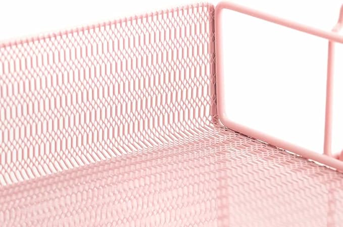 BLU MONACO Pink Mesh Paper Tray – Set of 2 Stackable Letter Trays – Durable Metal Desk Organizer for Home, Office & School – Stylish Document Holder, File Storage, and Workspace Organizer