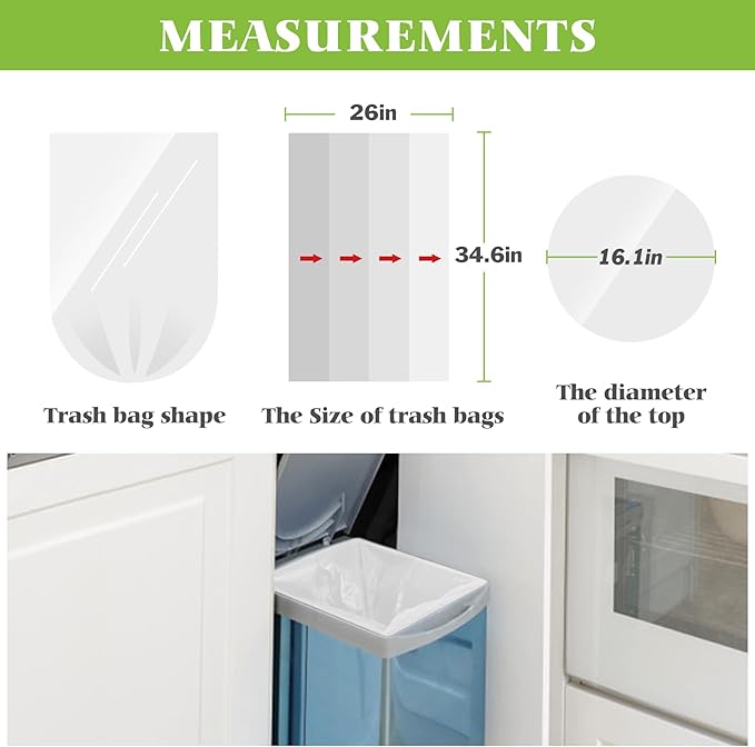 18 Gallon 100 Counts Compactor Bag Tall Kitchen Trash Bags,Fit 15,16,18,20Gal,Garbage Bags by Teivio, Unscented,Bin Liners, Plastic Bags for home,for Bathroom,Office,Industrial,Clear