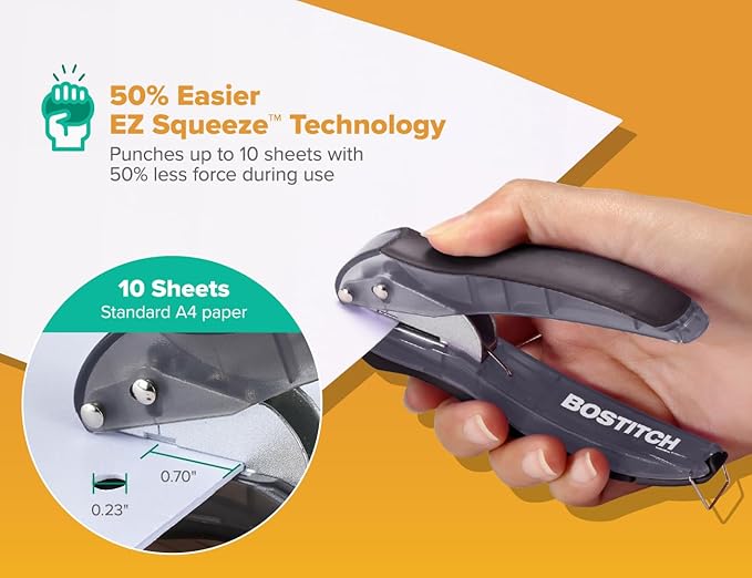 Bostitch EZ Squeeze Hole Punch - 3-Pack, Single Hole Punch 10 Sheet Capacity, Ideal for Kids and Adults, Black, Red and Blue