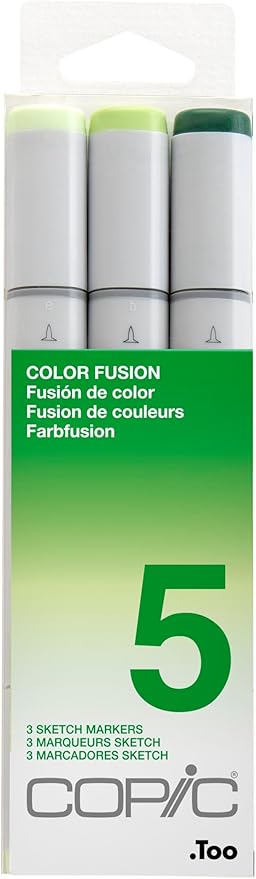 Copic Sketch, Alcohol Markers, Dual Brush Tip Art Marker for Adults, Permanent Ultra Blendable Sketch Markers for Coloring Drawing & Illustration Art - 3pc Set, Color Fusion #5, Green