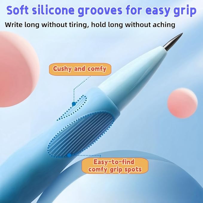 Handwriting thick mechanical pencils with grip: 2.0MM HB Pencil for kids with 14 leads (2 pack blue&yello)