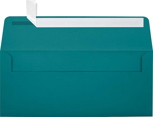 LUXPaper #10 Business Envelopes | Peel & Press | 4 1/8" x 9 1/2" | Teal | 80lb. Text | 50 Qty