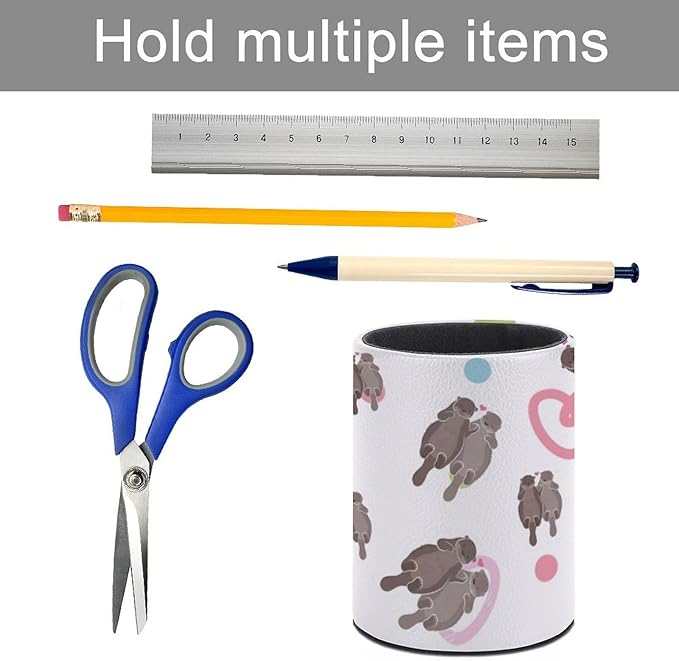 Sea Otter Pen Holder Pencil Organizer Cute Pencil Cup Desk Decor Makeup Brush Holder PU Multifunctional Office Suppliesfor Home Classroom School