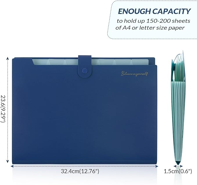 SKYDUE Expanding File Folder, Accordion File Organizer with 8 Pocket & Inner Card Pocket, Expandable Document Paper Receipt Holder for School Office Hospital, Letter/A4 Size Blue