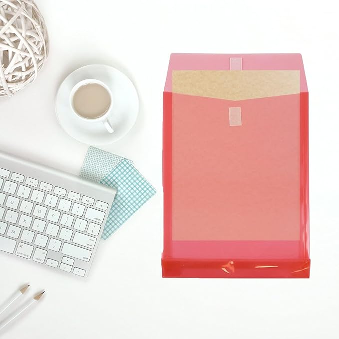 JAM PAPER Plastic Expansion Envelopes with Hook & Loop Closure - Letter Open End - 9 3/4 x 11 3/4 with 1 Inch Expansion - Red - 12/Pack