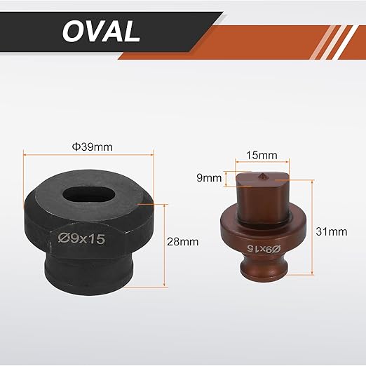 HARFINGTON Hydraulic Hole Punch Die 9x15mm Oval Hole 40Cr Steel Electric Punching Kit for MHP-20 JP-20 Electric Punching Machine, Burgundy & Black