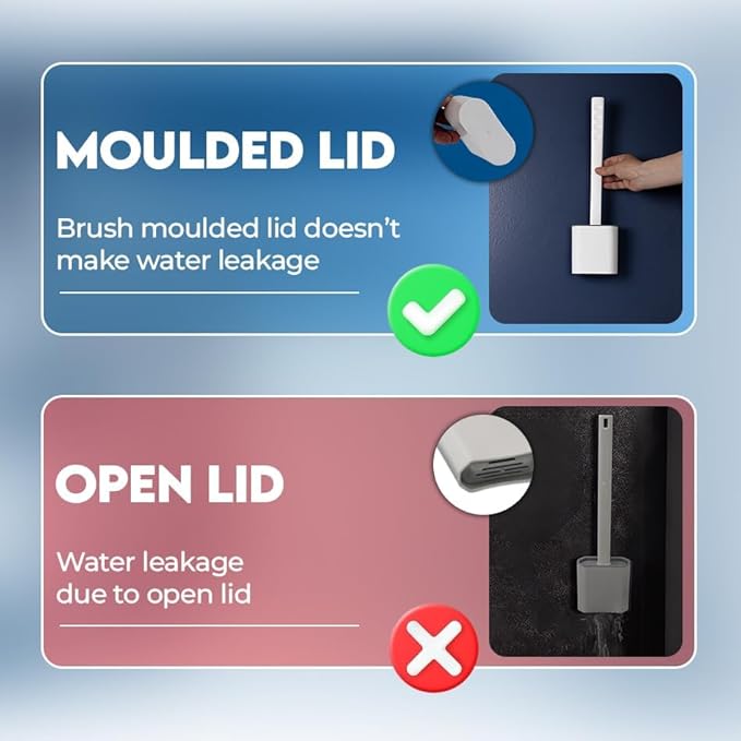 Silicone Toilet Brush and Holder Set – Pack of 2 Wall Mounted Toilet Scrubber Brush White – Long Non-Slip Handle, Modern Design, Flexible Bristles for Easy Cleaning