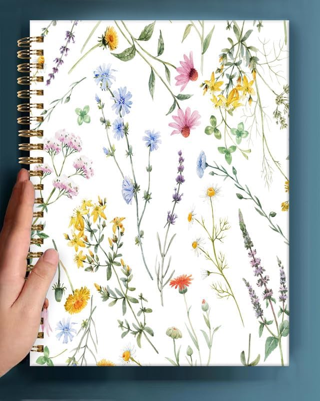 Spiral Journal Notebook,A5 Hardcover Lined Journals for Women Girl 6 x 8.3 in,120 Pages Thick Paper,Cute College Ruled Writing Notebook for Gifts Office Work School(Watercolor Wild Flowers)