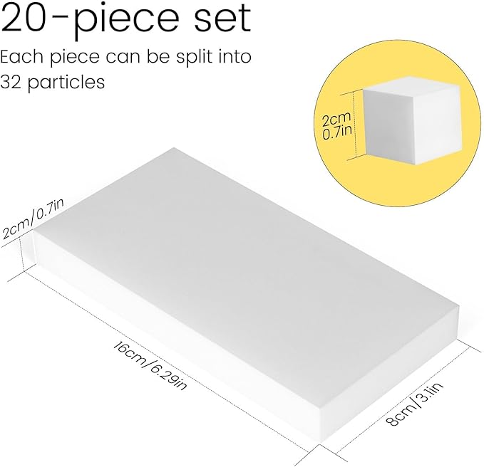 16x8x2cm 20PCS (32 Small Pieces of Each Pack) Melamine Sponge Magic Eraser Sponge in Bulk Small Cleaner Pads Melamine Pads for Dishes Cleaning Eraser for Kitchen, Bathroom, Toilet