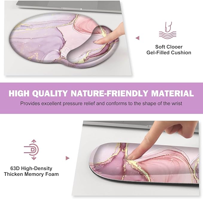 ToLuLu Desk Mat, XXL Large Mouse Pad Wrist Support Set，4 in1 Gaming Mousepad Desk Pad+ Ergonomic Mouse Pad with Wrist Rest + Keyboard Wrist Rest+Coaster for Home Office Computer, Pink Glitter Marble