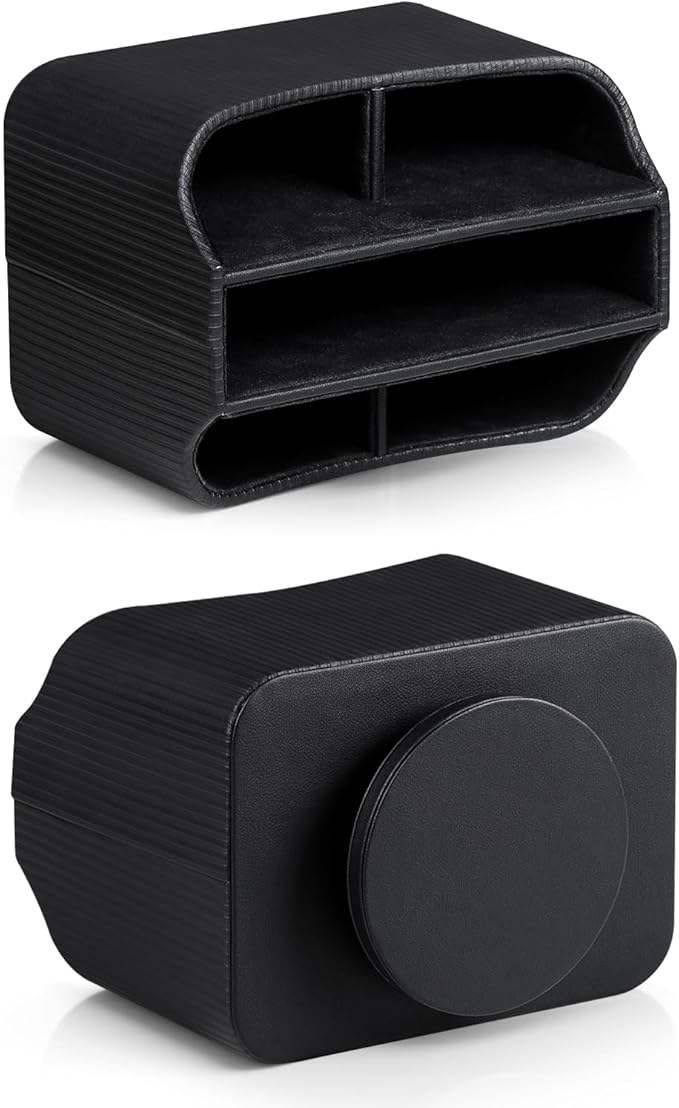 PU Leather Remote Control Holder, 360 Degree Rotating Desk Organizer Storage Table Remote Caddy, Spinning Bedside Organizer Nightstand Organizer for Desktop Office Home Black