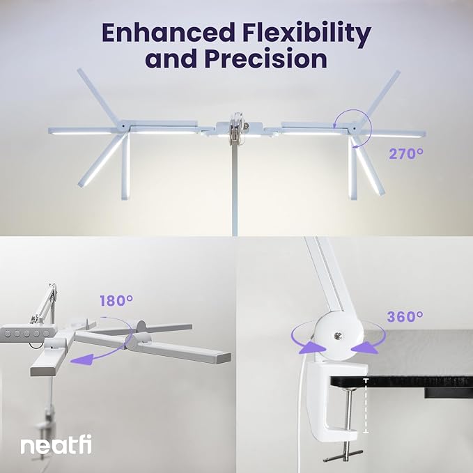 Neatfi (New Model) 3,000 Lumens LED Desk Lamp, Dimmable, 360 SMD LEDs, 30W, CRI 95, Adjustable Light Modes, Task Lamps for Home Office, Study Lamp, Desk Light Bar (CCT with Clamp, White, 44 Inches)