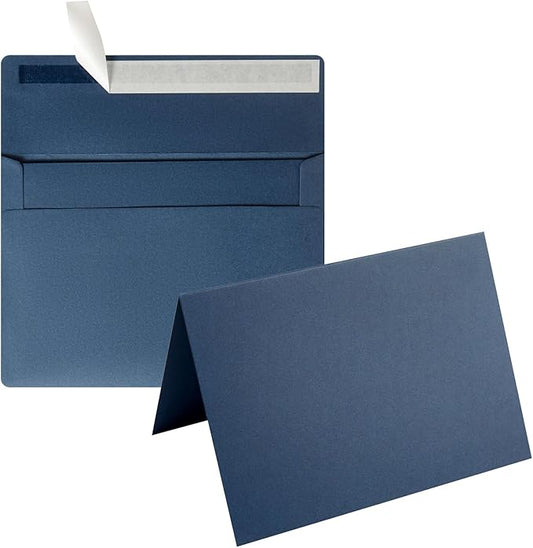 Wishop 50 Pack Self-Adhesive Envelopes with Fold Cards for Wedding Invitations, Greeting Cards, Baby Shower, Letter Mailing (Navy Blue, 5x7)
