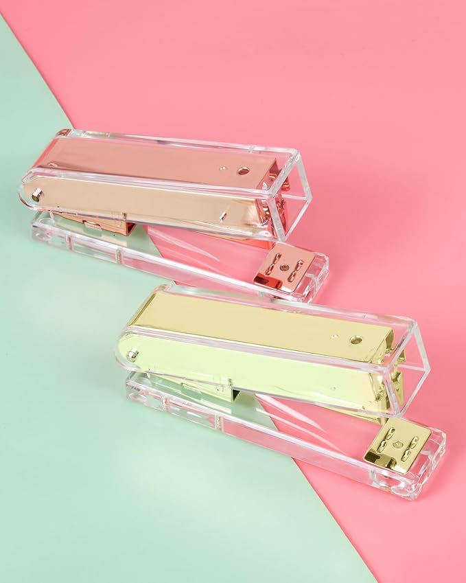 Honagu Clear Acrylic Stapler - Elegant Modern Desk Accessory for Home, Office, or School (Rose Gold)