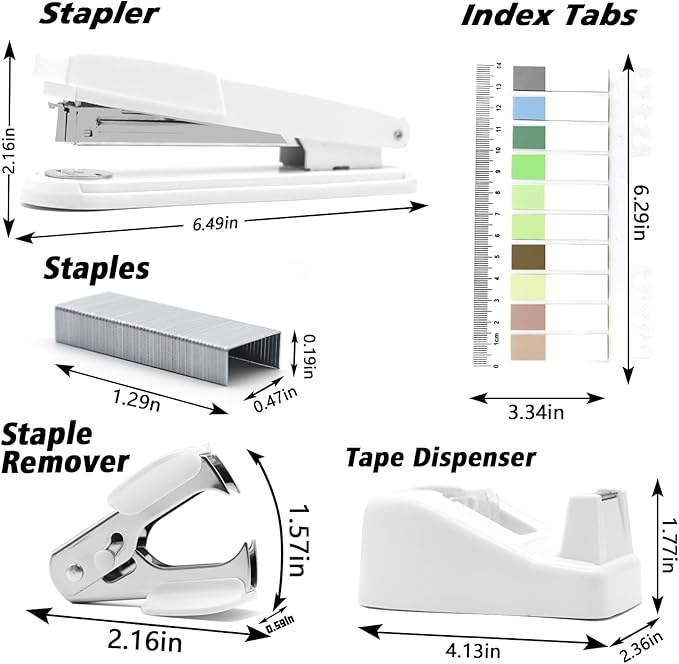 sportsvoutdoors White Desk Accessories, White Office Supplies,Large Stapler and Tape Dispenser Set, White Desk Accessory Kit, Gift for Students, Women, Coworkers, Boss Lady, Office Clerks