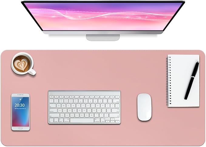 Boutilon Leather Desk Pad Protector,Non-Slip Mouse Pad,Laptop Desk Pad,Office Mouse Mat,Waterproof Leather Desk Blotter,Desk Writing Pad for Office and Home (L-Pink,35"x 17")