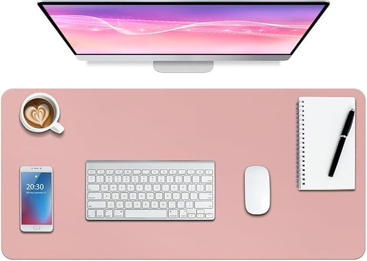 Boutilon Leather Desk Pad Protector,Non-Slip Mouse Pad,Laptop Desk Pad,Office Mouse Mat,Waterproof Leather Desk Blotter,Desk Writing Pad for Office and Home (XL-Pink,35.4"x 15.7")