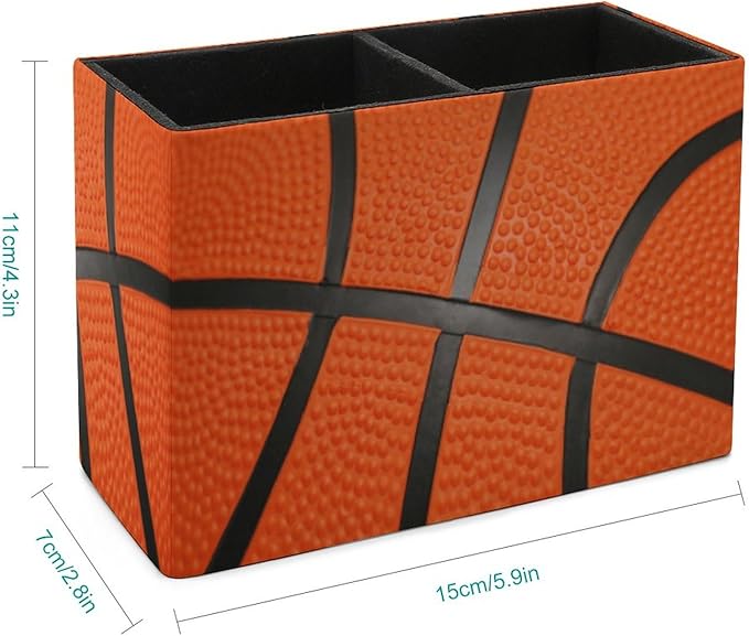 Pen Holder, Pencil Holder for Desk Organizer, Sport Ball Basketball PU Leather Pencil Cups Desktop Stationery Storage Makeup Brush Holder Pen Organizer for Office Home