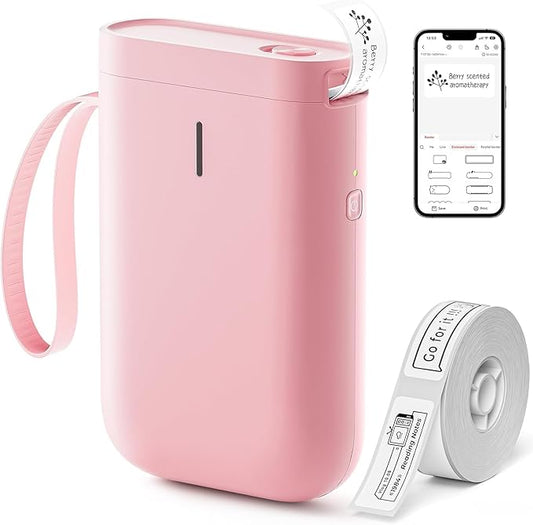 DEEPIN Label Maker Machine Portable Bluetooth Label Maker with Tape, Thermal Label Printer Multiple Templates for Phone, Mini Label Sticker Printer for Business Office Organization Pink