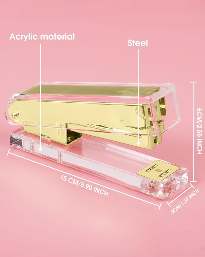 Honagu Clear Acrylic Stapler - Elegant Modern Desk Accessory for Home, Office, or School (Golden)